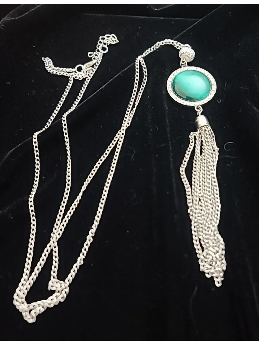 Bretta Green Stone Pendant Tassel Necklace Long Chain